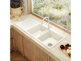 Memo Freya 1 3/4 Sink 1 Taphole Right Hand Bowl with Drainer Granite White