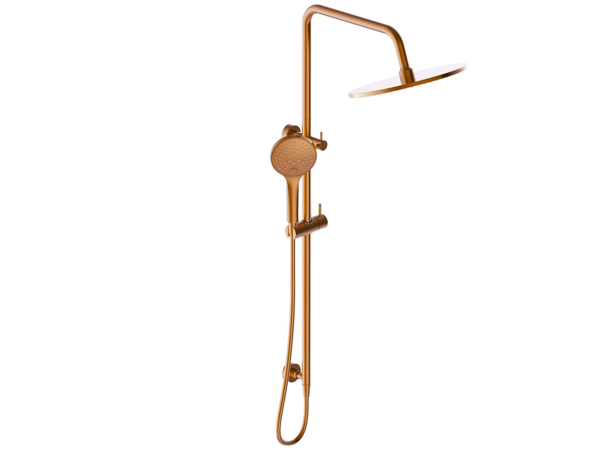 Hero - Mizu Drift Twin Rail Shower with 300mm Brass Overhead and Top Rail Water Inlet Brushed Bronze (3 Star)