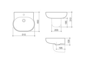 Opal Wall Basin without Overflow 3 Taphole 510mm White