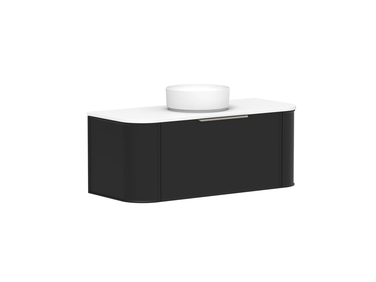 Supporting Image - Kado Era Double Curve All Drawer 1200mm Wall Hung Vanity with Centre Basin 20mm Top Matte Black
