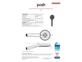 Specification Sheet - Posh Bristol MK2 Shower Handpiece Only Matte Black (3 Star)