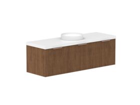 Hero - Kado Neue Fluted Square All Drawer 1500mm Wall Hung Vanity with Centre Basin 50mm Top Florentine Walnut