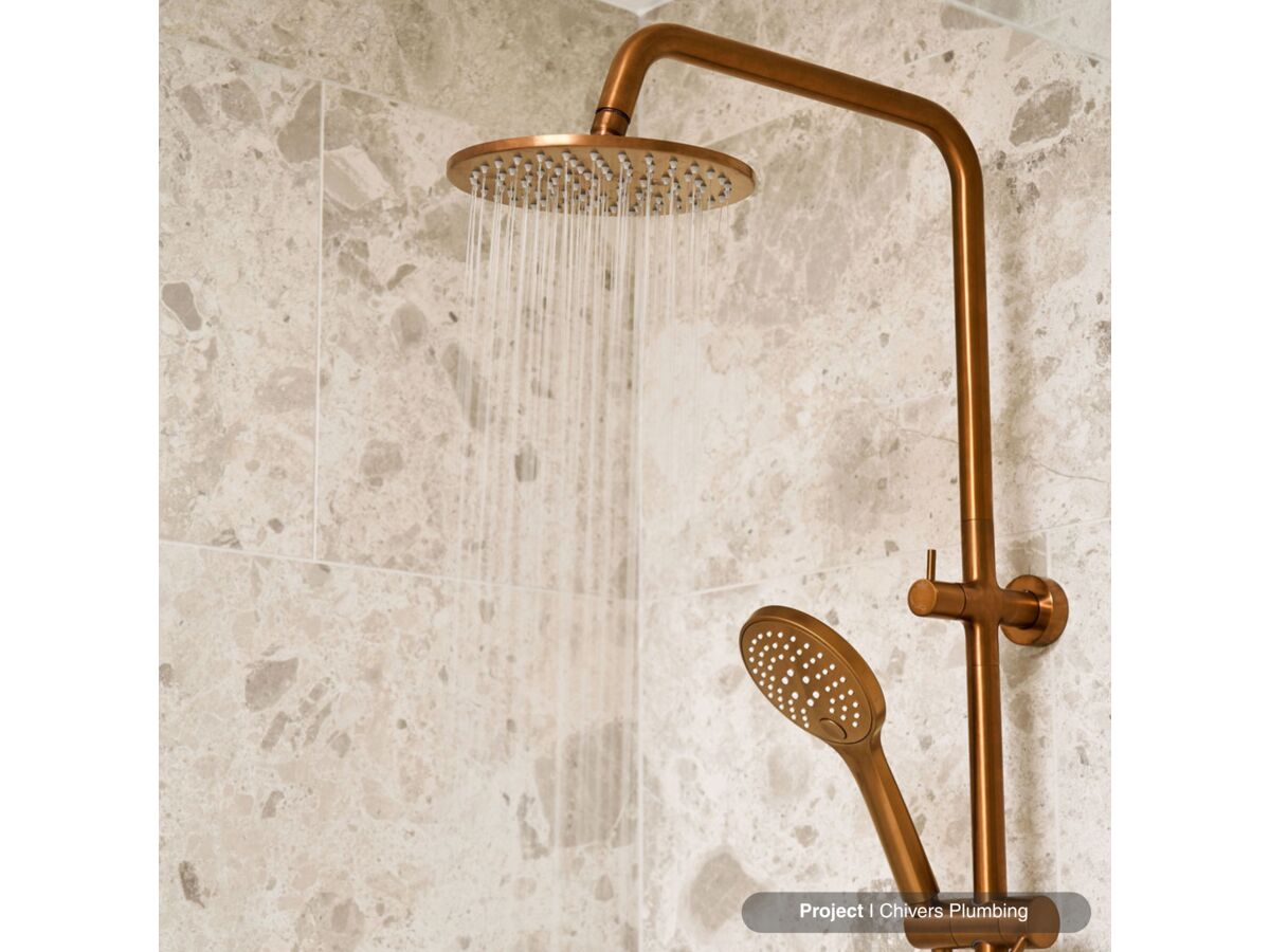 In Situ - Mizu Drift Twin Rail Shower 250mm ABS Overhead with Top Rail Water Inlet Brushed Bronze (5 Star)