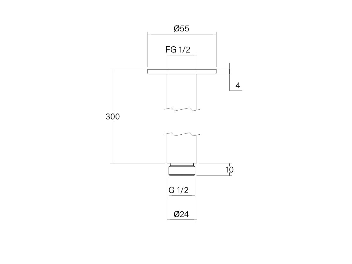 Technical Drawing - Faucet Strommen Vara Ceiling Shower Arm 300mm