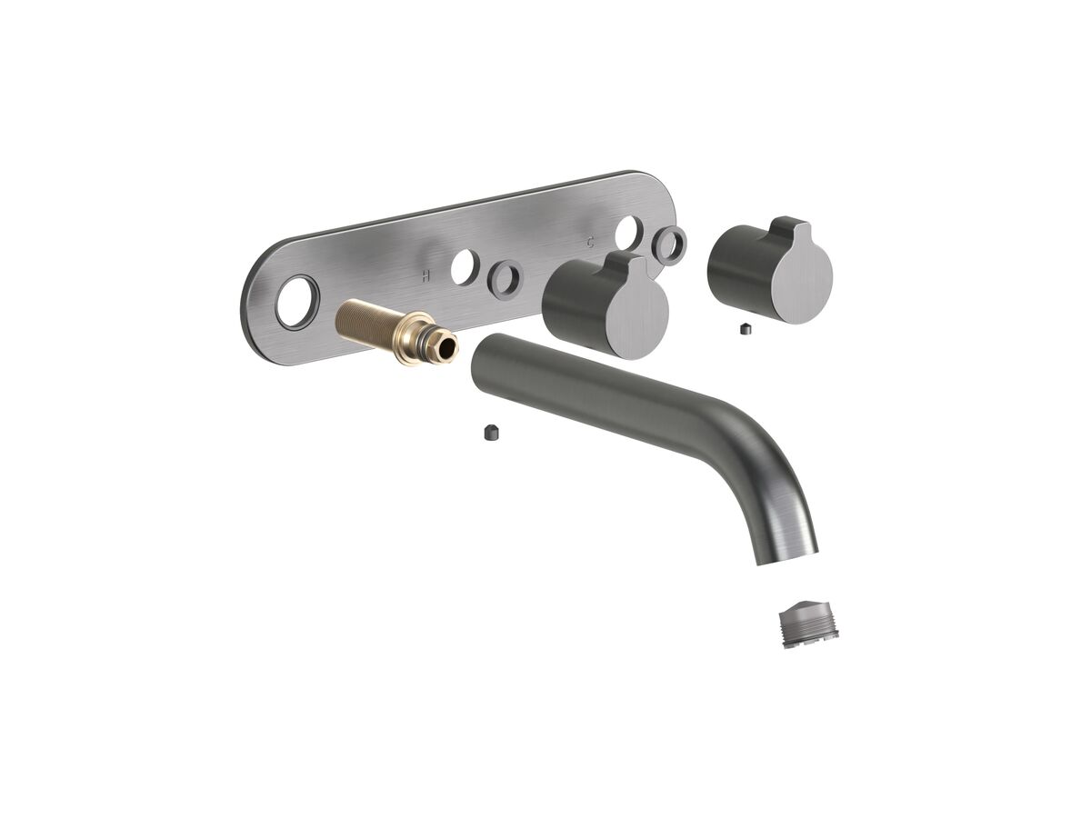 Hero - Faucet Strommen Vara Fin Wall Basin / Bath Hostess Tap System Right Hand 150mm Trimset Brushed Graphite (6 Star) Lead Free