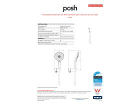Specification Sheet - Posh Domaine Handshower with Water Inlet Wall Bracket 3 Functions Chrome (4 Star)