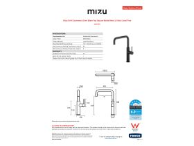 Specification Sheet - Mizu Drift Gooseneck Sink Mixer Tap Square Matte Black (5 Star) Lead Free
