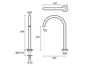 Technical Drawing - Mizu Extended Hob Swivel Outlet (5/6 Star) Lead Free