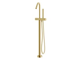 Sussex Pure Floor Mounted Bath Mixer Tap with Handshower and Diamond Textured Handle PVD Brushed Gold (3 Star)