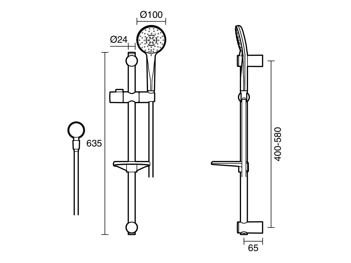 Technical Drawing - Posh Bristol MK2 Single Rail Shower 5 Function (3 Star)