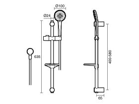 Technical Drawing - Posh Bristol MK2 Single Rail Shower 5 Function (3 Star)