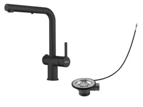 Hero - Franke Active Twist Pull Out Sink Mixer Kit (Matte Black Tap with Stainless Steel Remote Overflow Waste) (5 Star) Lead Free