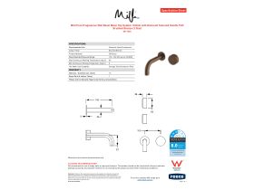 Specification Sheet - Milli Pure Progressive Wall Basin Mixer Tap System 160mm with Diamond Textured Handle PVD Brushed Bronze (3 Star)