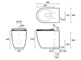 Technical Drawing - Kado Lussi Rimless Back to Wall Pan with Soft Quick Release Seat White (4 Star)