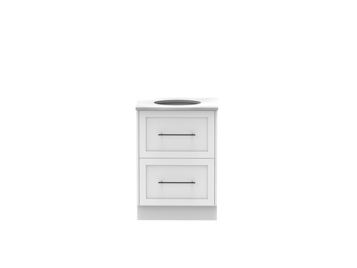 Supporting Image - Kado Lux All Drawer 600mm Floor Mounted Vanity Centre Basin 20mm - White - Front
