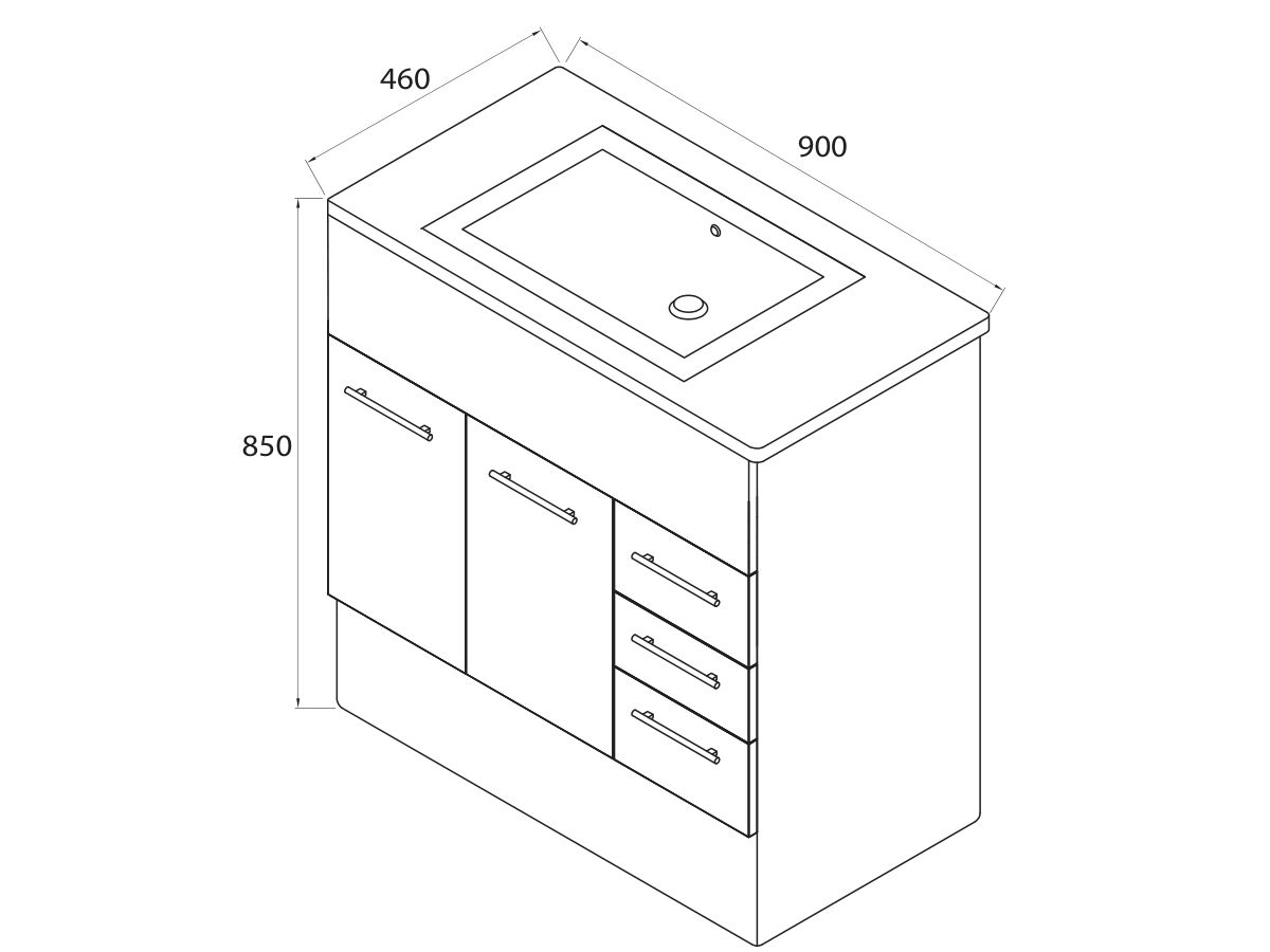 Posh Bristol MK2 Vanity with Kickboard Centre Bowl 1 Taphole 900mm