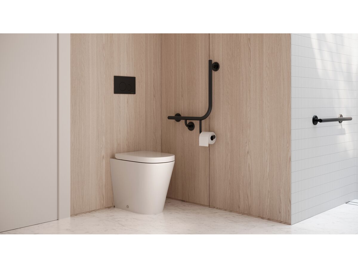 In Situ - Mizu Commercial Bathroom - 450 x 450 x 90 Degree Ambulant Toilet Grab Rail Left Hand - Matte Black