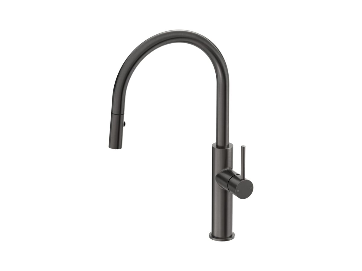 Mizu Drift Pull Out Gooseneck Sink Mixer Curve 2 Function Brushed Gunmetal (5 Star)