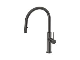 Mizu Drift Pull Out Gooseneck Sink Mixer Curve 2 Function Brushed Gunmetal (5 Star)
