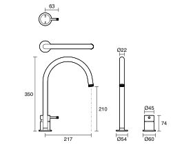 Technical Drawing - Sussex Scala Nova Basin Sink Hob Mixer Set (6 Star) Lead Free
