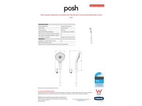Specification Sheet - Posh Domaine Handshower with Water Inlet Wall Bracket 3 Functions Brushed Nickel (4 Star)