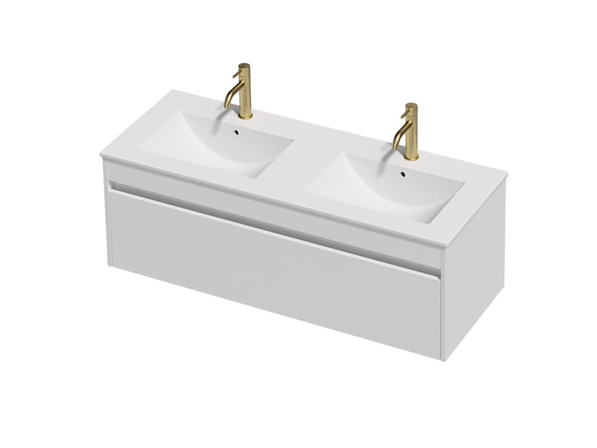 Posh Domaine Single 1200 Double Bowl 1 Drawer Wall Hung White Console Top Matte White