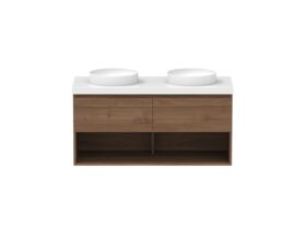 Hero - Posh Domaine 1200mm Wall Hung Vanity Unit All-Drawer Open Shelf Double Bowl 50mm Top