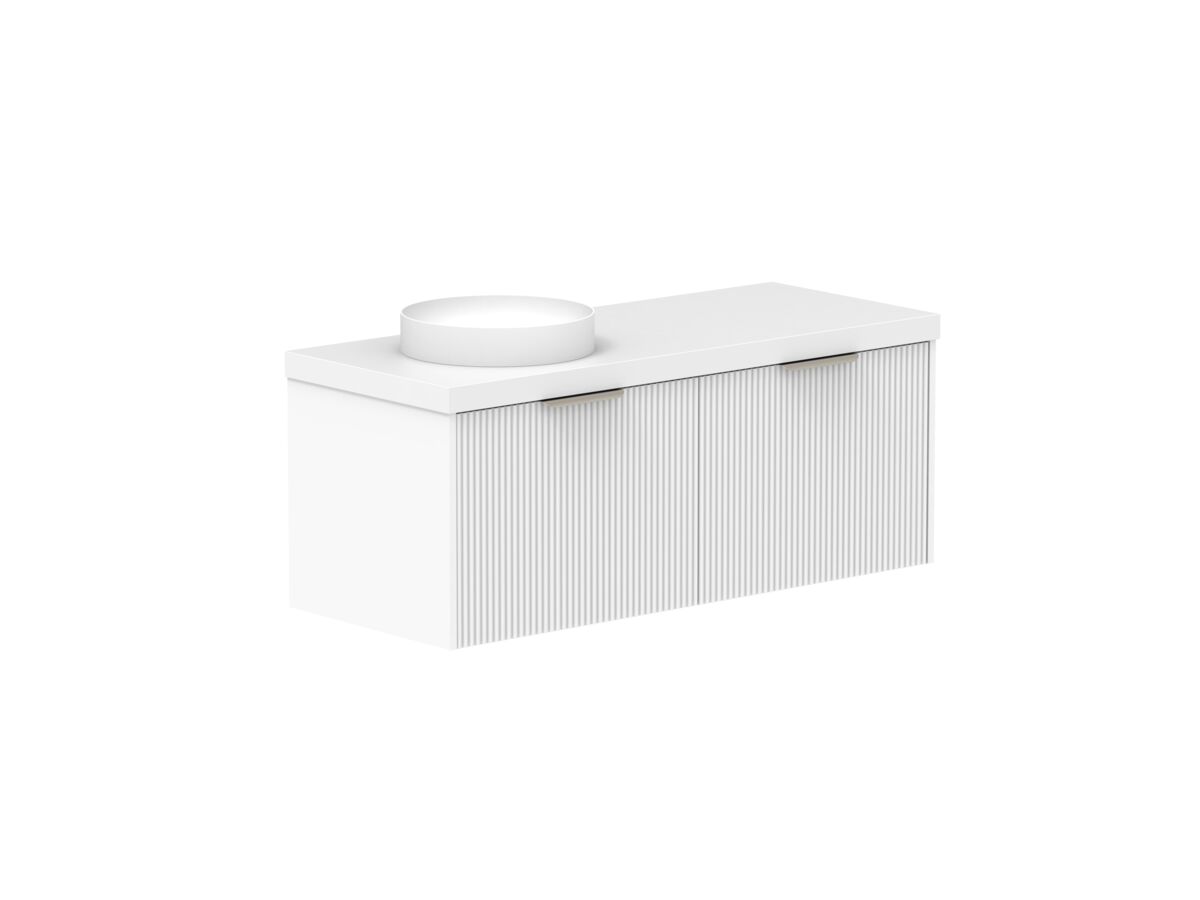 Supporting Image 2- Kado Neue Fluted Square All Drawer 1200mm Wall Hung Vanity with Left Hand Basin 50mm Top Ultra White