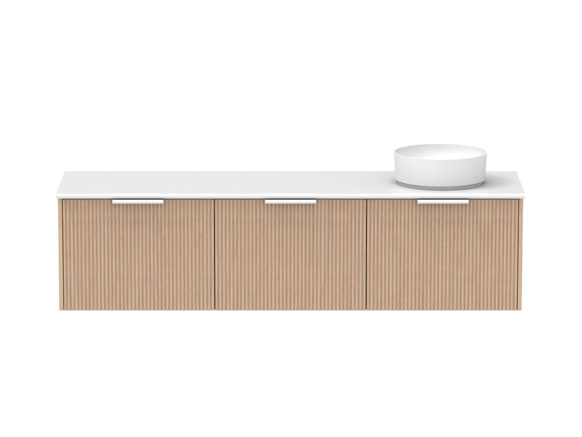 Supporting Image - Kado Neue Fluted Square All Drawer 1800mm Wall Hung Vanity with Right Hand Basin 20mm Top Blonde Oak