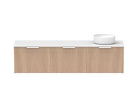 Supporting Image - Kado Neue Fluted Square All Drawer 1800mm Wall Hung Vanity with Right Hand Basin 20mm Top Blonde Oak