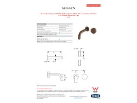 Specification Sheet - Sussex Pure Progressive Wall Bath Mixer System 160mm with Linear Textured Handles PVD Brushed Bronze Lead Free