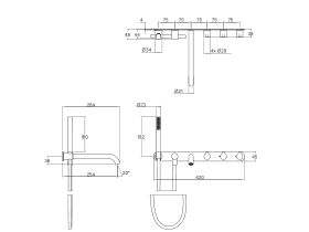 Technical Drawing - Faucet Strommen Vara Fin Wall Bath Tap Set with Handshower (3 Star) Lead Free