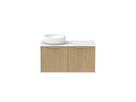 Supporting Image - Kado Neue Fluted Square 900mm Wall Hung Vanity with Left Basin Durasein 12mm Top Boston Oak