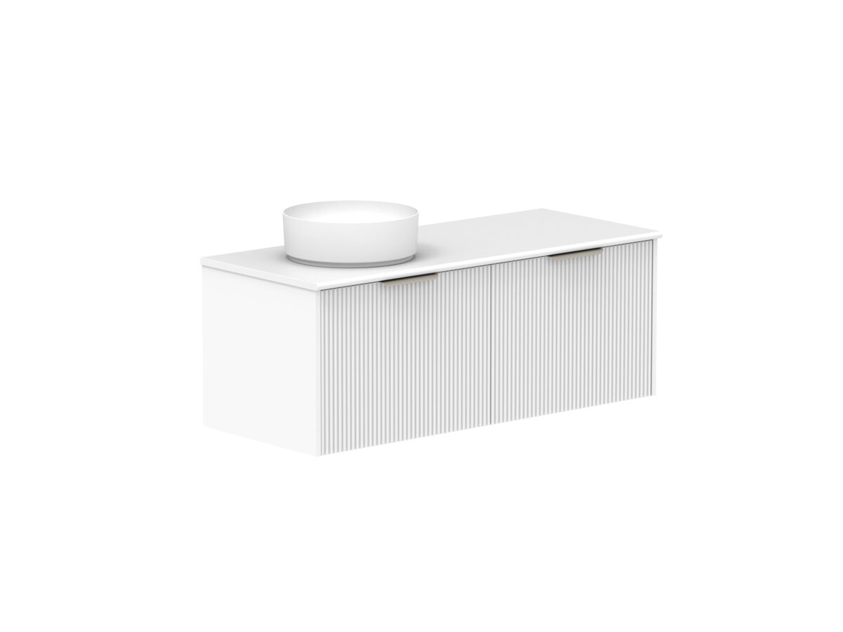 Supporting Image 2- Kado Neue Fluted Square All Drawer 1200mm Wall Hung Vanity with Left Hand Basin 20mm Top Ultra White
