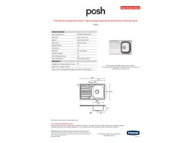 Specification Sheet - Posh Bristol Single Bowl Sink 1 Taphole Right Hand Bowl with Drainer Stainless Steel