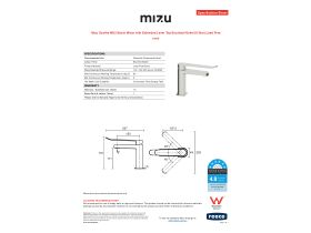 Specification Sheet - Mizu Soothe MK2 Basin Mixer with Extended Lever Tap Brushed Nickel (6 Star) Lead Free