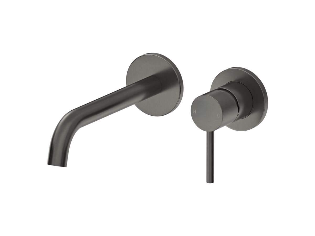 Mizu Drift Wall Basin/Bath Mixer Set Curved Spout with 2-Piece Cover Plate Brushed Gunmetal (6 Star)