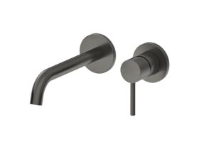 Mizu Drift Wall Basin/Bath Mixer Set Curved Spout with 2-Piece Cover Plate Brushed Gunmetal (6 Star)