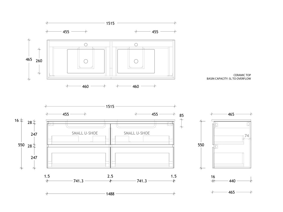 Posh Domaine All-Drawer Twin 1500 Double Wall Hung Ceramic