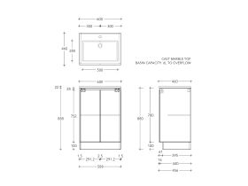 Posh Domaine Conventional 600mm Floor Mounted Vanity Unit Cast Marble Top