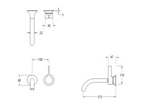 Sussex Oria Wall Basin Mixer Outlet System 215mm (5 Star)