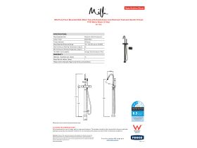 Specification Sheet - Milli Pure Floor Mounted Bath Mixer Tap with Handshower and Diamond Textured Handle Trimset PVD Matte Black (3 Star)