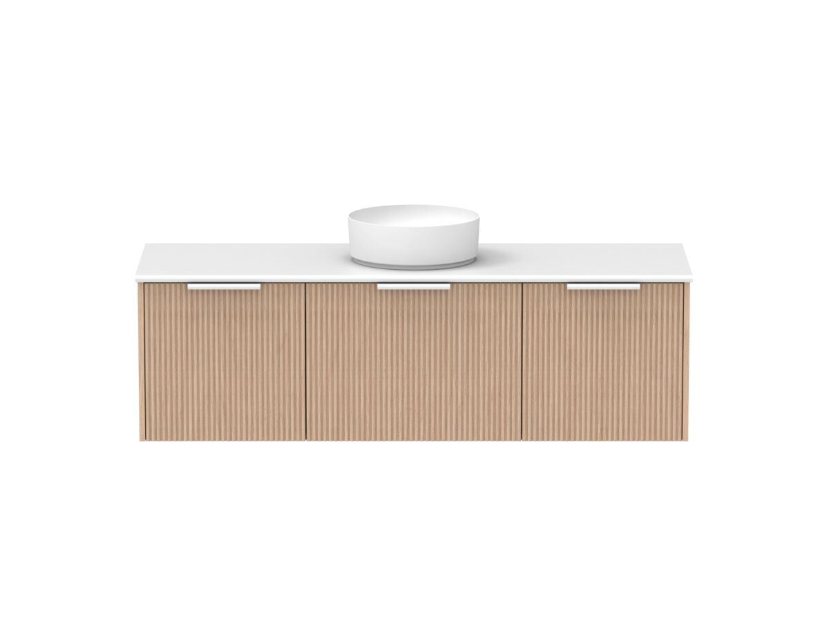 Supporting Image - Kado Neue Fluted Square All Drawer 1500mm Wall Hung Vanity with Centre Basin 20mm Top Blonde Oak