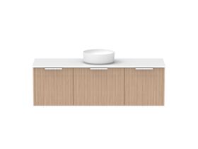 Supporting Image - Kado Neue Fluted Square All Drawer 1500mm Wall Hung Vanity with Centre Basin 20mm Top Blonde Oak