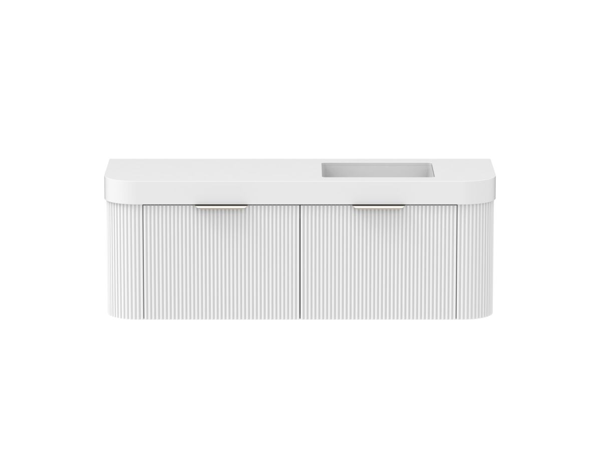 Supporting Image - Kado Neue Fluted Double Curve All Drawer 1500mm Wall Hung Vanity with Right Hand Basin Durasein 90mm Top Ultra White