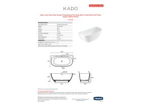 Specification Sheet - Kado Lussi Cast Solid Surface Freestanding Thin Edge Back to Wall Bath with Plug & Waste 1500mm White