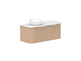 Supporting Image 2- Kado Neue Fluted Double Curve All Drawer 1200 Wall Hung Vanity with Left Hand Basin 20mm Blonde Oak