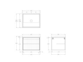 Technical Drawing - Kado Neue Fluted Square All Door 600mm Wall Hung Vanity with Centre Basin 50mm Top