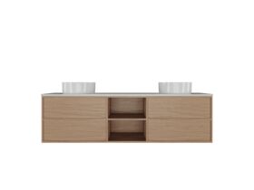 Hero - Kado Aspect Shelf Vanity Unit 1800mm Double Bowl 4 Drawer Caesarstone Mineral 20mm Top - Boston Oak