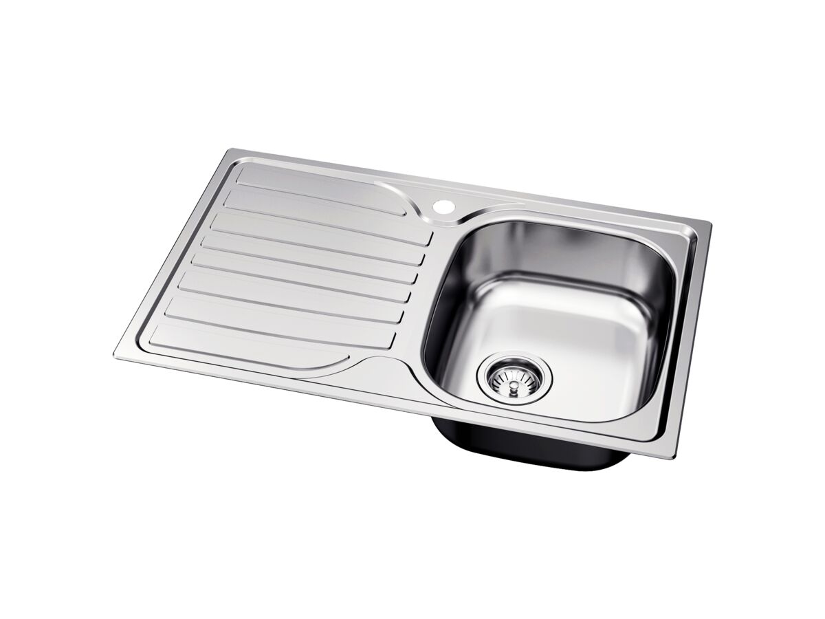 Supporting Image 2 - Posh Bristol Single Bowl Sink 1 Taphole Right Hand Bowl with Drainer Stainless Steel